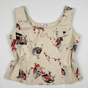 Y2K 90s Fan Print Crop Bodice Sleeveless Top Made in USA Asian Motifs Large